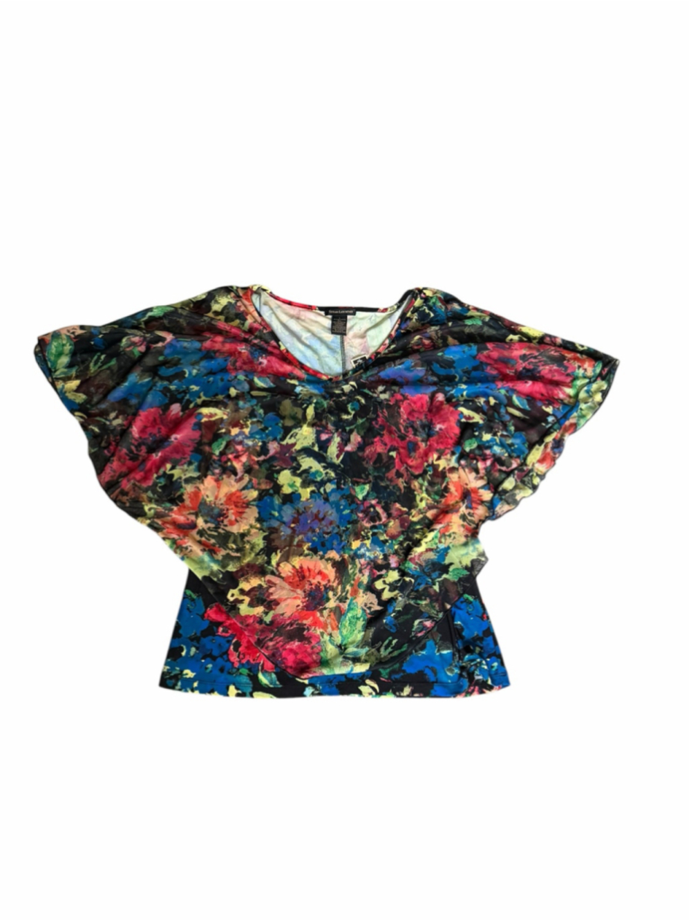 Women's Susan Lawrence Floral Blouse Size L Black Multi-color